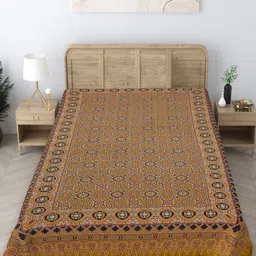 Texstylers Gold-Toned & Maroon Floral 140 TC Single Bedsheet with Pillow Covers-image-15
