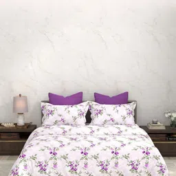 BOMBAY DYEING Purple & Green Floral 144 TC Bedsheet with 2 Pillow Covers-picture-43