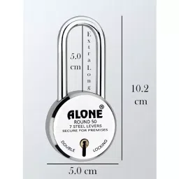 ALONE LOCKS Round 50 mm Alloy Steel Chrome 8 Same Keys Double Locking Padlock (Pack of 3) image 3