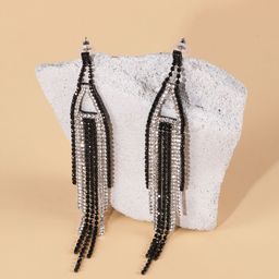 StyleCast Silver-Plated Rhinestone Studded Tasselled Contemporary Drop Earrings-image-60