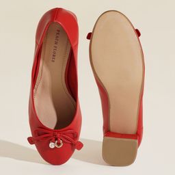 Peach Flores Leather Block Pumps with Bows image 3