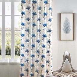 Kanodia Poly Fab Blue & White Floral Long Door Curtain-54