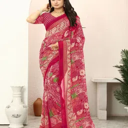 nisha creation Abstract Printed Pure Georgette Maheshwari Saree-image-93