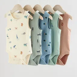 NEXT Infant Kids Cotton Pack Of 5 Printed Bodysuits-image-89