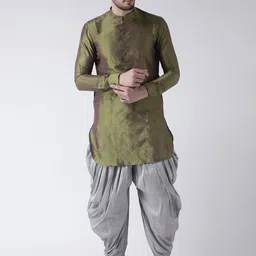 DEYANN Men Green & Silver-Toned Solid Kurta with Patiala-picture-12