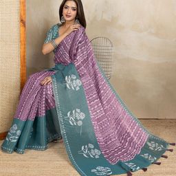 DIVASTRI Women Pink Floral Zari Art Silk Block Print Saree-picture-18