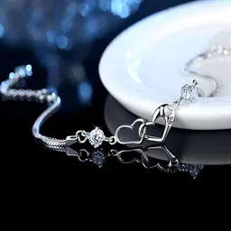 Jewels Galaxy Women Brass Crystals Silver-Plated Charm Bracelet-22