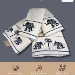 SENSES Cream-Coloured & Navy Blue 4 Piece Cotton 550 GSM Towel Set-21