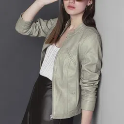 Vero Moda Mandarin Collar Leather Jacket-image-58