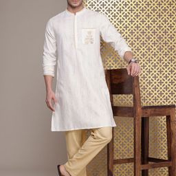 House of Pataudi Men Jashn Floral Embroidered Striped Thread Work Kurta With Trousers-picture-45