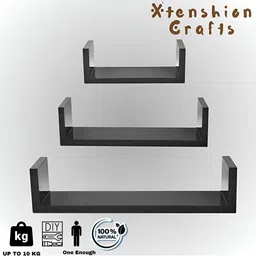 Xtenshion Crafts 3 Piece Black Wooden Shelf-47