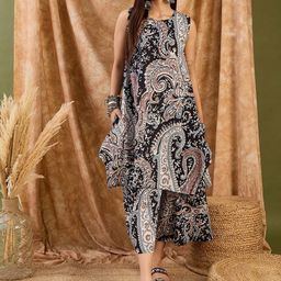 InWeave Women Paisley Printed Cotton A-Line Kurta with Palazzo-image-91