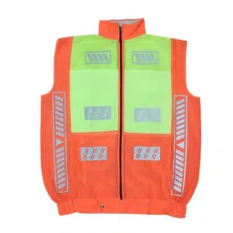 Safeu 160 GSM Thickness 100% Polyester Mesh Green & Orange Combo Biker Reflective Jacket Free Size (Pack of 50)-image-6