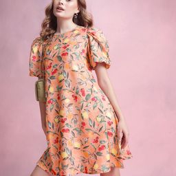 DressBerry Tropical Print Puff Sleeve A-Line Mini Dress-image-76