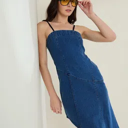 StyleStone Shoulder Straps Denim Bodycon Dress-picture-18