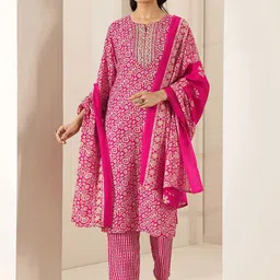 Libas Ethnic Motifs Printed Mirror Work Straight Kurta with Trouser & Dupatta image 2