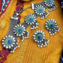 Sangria Oxidised Beaded Pankh Jewellery Set-22