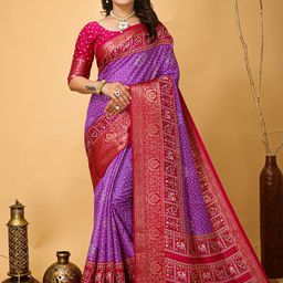 HERE&NOW Bandhani Zari Silk Cotton Kanjeevaram Saree-picture-17