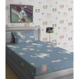 Hosta Homes 280 GSM Glaced Cotton Cartoon Printed Double Bed Sheet With 1 Pillow Cover - Grey-picture-21