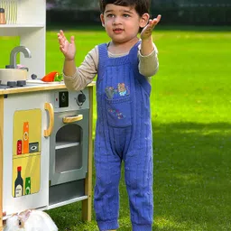 Mi Arcus 100% Cotton Peri Knitted Dungaree With Front Pocket - Purple-picture-44