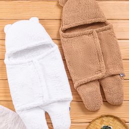 ZOE Solid Color Hooded Supersoft Wearable Wrapper Blanket Pack of 2 - White & Brown-image-25