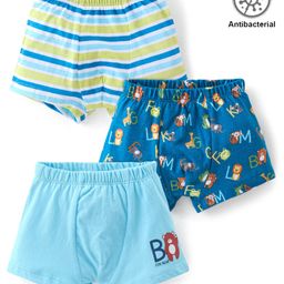 Babyhug 100% Cotton Antibacterial Trunk Briefs Stripes & Lion Print Pack of 3- Blue & Green-image-55