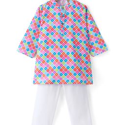 Babyhug Cotton Woven Full Sleeves Square Printed Kurta Pyjama Set -Multicolour-image-93