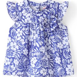 Babyhug 100% Cotton Frill Sleeves Woven Top With Bow Detailing & Floral Print - Blue-image-116