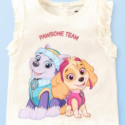 Babyhug Cotton Knit Sleeveless Paw Patrol Printed T-Shirt - Cream-18