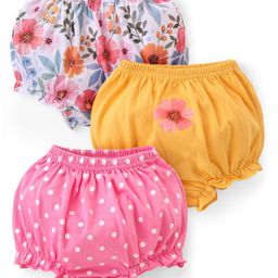 Babyhug 100% Cotton Knit Floral & Polka Dots Printed Antibacterial Bloomers Pack of 3 - Multicolour-image-89