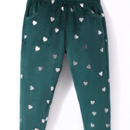 Babyhug Full Length Fleece and Woollen Lounge Pant With Hearts Design - Olive Green-image-86