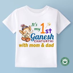 BLUSHES Ganesha Theme 100% Cotton Half Sleeve Ganesh Chaturthi Printed Tee-White-image-47
