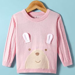 ToffyHouse Knitted Full Sleeves Sweater with Bear Applique - Pink-picture-31