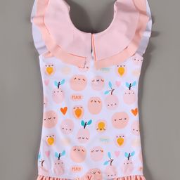 Mark & Mia Sleeveless Heart Printed V Cut Swimsuit with Frill Detailing - Peach-image-96