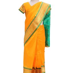Bhartiya Paridhan Silk Saree with Half Sleeves Blouse & Zari Embroidery - Yellow-image-105
