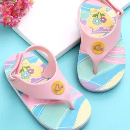 Babyoye Flip Flops with Velcro Closure & Floral Print - Light Pink-picture-44