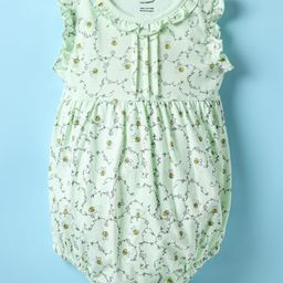 CUCUMBER Sinker Knit Frill Sleeves Onesie With Honeybee & Floral Print - Light Green-image-47