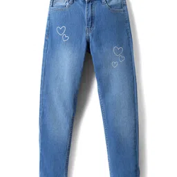 Pine Kids Denim Woven Full Length Washed Jeans With Heart Print - Blue-picture-42