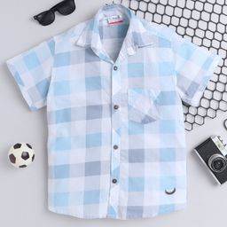 BAATCHEET Cotton Half Sleeves Checked Shirt - Blue-image-12