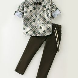 Dapper Dudes Full Sleeves Symbols Printed Shirt With Pant Suspender & Bow Set - Green-image-71