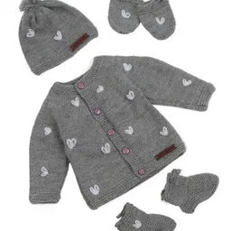 The Original Knit Full Sleeves Hearts Embroidered Sweater With Cap Mittens & Socks Set - Grey-picture-31