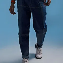 THIRD QUADRANT Men Loose Relaxed Fit Low Distress Jeans-image-1
