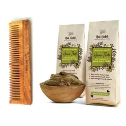 Nat Habit Set of 1 Dual Tooth Kacchi Neem Comb & 2 Ready-To-Apply Henna Paste 220 g each image 1