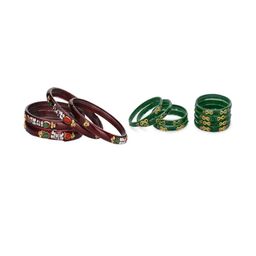 SOMIL Women Set Of 12 Artificial Stones And Beads Handcrafted Glass Bangles-image-46