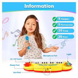 Toysire Mickey Mouse Piano keyboard toy with power option, recording and mic, electronic piano keyboard multi-function portable piano keyboard(Yellow) image 5