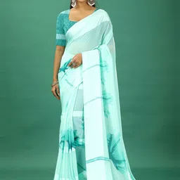 A.V.M. SILK MILLS Floral Printed Striped Satin Saree-image-89