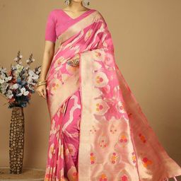 HI FI NX Ethnic Motifs Zari Organza Banarasi Saree-image-88