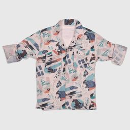 CHUNMUN Boys Cuban Collar Abstract Printed Cotton Casual Shirt-image-101
