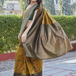 KALINI Woven Design Zari Silk Blend Half and Half Banarasi Saree-image-34