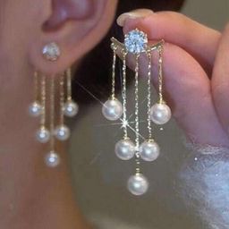 EL REGALO Artificial Stones Studded and Beaded Tasselled Spherical Shaped Drop Earrings-picture-7